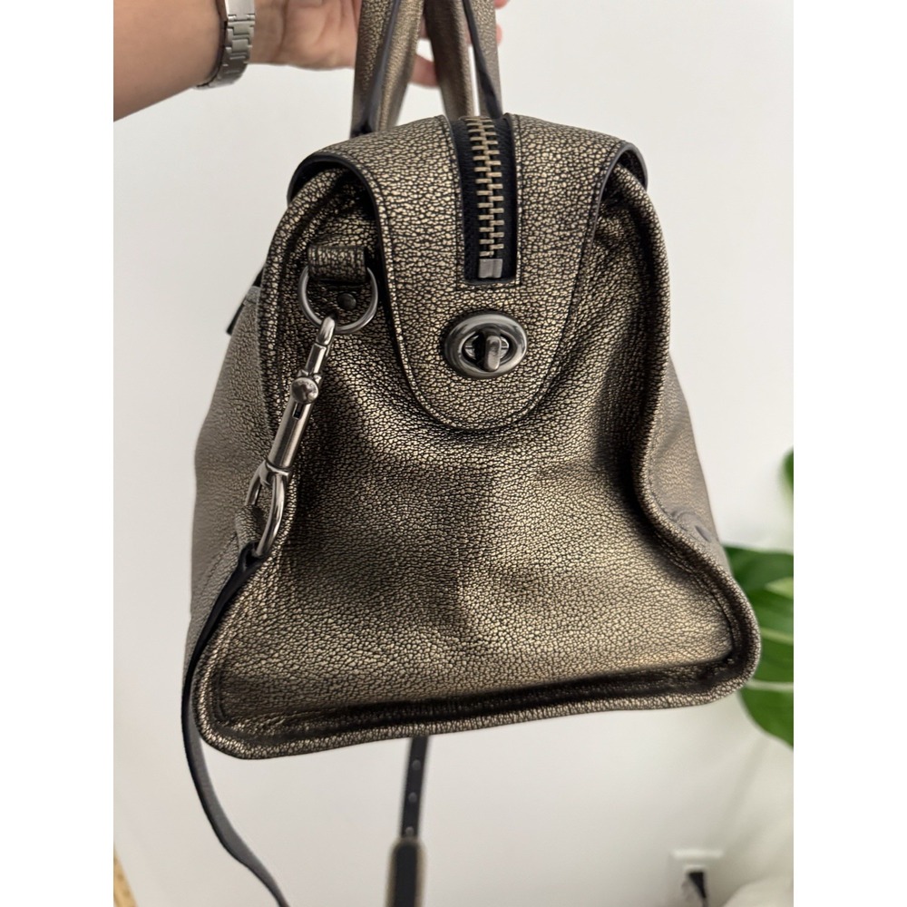 Coach Rhyder 33739 Metallic 2 Tone Leather Satchel Carryall Bag with Long Strap - Picture 6 of 14